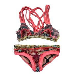 Maaji size 2 toddler reversible bikini set neon pink bathing suit swimsuit